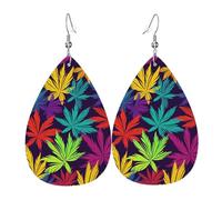 Bright Colorful Weed Pattern Earrings for Women Teardrop Leather Earring Double Sided Drop Dangle Earrings Lightweight Women's Ear Accessories Jewelry Fashion Birthday Gift