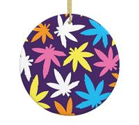 Bright Colorful Weed Pattern Print 2.9in Ceramic Christmas Tree Ornament Xmas Pendants Hanging Decor Home Festive