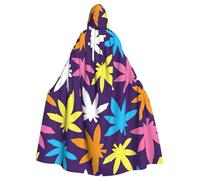 Bright Colorful Weed Pattern Print Adults Hooded Cloak, Halloween Robe Hooded Cape Witch Wizard Cosplay Costumes For Men Women