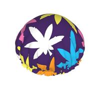 Bright Colorful Weed Pattern Print Bath Hair Cap Double Layer Shower Cap For Women And Men Reusable Lightweight Soft