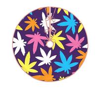 Bright Colorful Weed Pattern Print Christmas Tree Skirt,Christmas Decoration,For Winter New Year'S Holiday Parties.