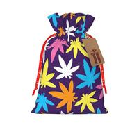 Bright Colorful Weed Pattern Print Festive Christmas Bag Drawstring Gift For Holiday Xmas Anniversaries Party Presents