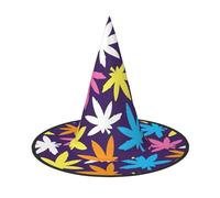 Bright Colorful Weed Pattern print Halloween Witch and Wizard Hat Witch Costume for Theme Decoration Halloween Party
