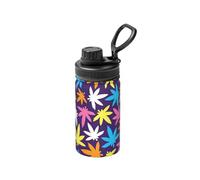 Bright Colorful Weed Pattern Print Insulated Water Bottle with Handle, Double Wall Stainless Steel Water Bottles with Mouth