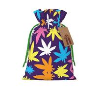 Bright Colorful Weed Pattern Print Small Drawstring Pouch For Gifts,Reusable Gift Bag,For Holiday And Party Presents