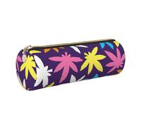 Bright Colorful Weed Pattern Print Women Men Pencil Case Cylindrical Lightweight Pen Pouch Office Stationery Organizer