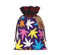 Bright Colorful Weed Pattern Printing Cute Color Matching Plaid Christmas Bag Drawstring Design For Christmas Party Gift Packaging