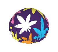 Bright Colorful Weed Pattern Shower Caps Women Men Reusable Waterproof Non-Slip Quick-Dry Hair Large Cap Long Short Hair
