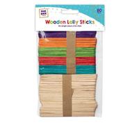 Bright Coloured and Natural Ice Lolly Lollipop Sticks - Wooden Model Craft Sticks - 80 Pack