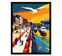Bright Colourful Cardiff Bay Artwork Bold Sunset Framed Art Print Artery8 Multi W12 inch x H16 inch