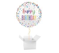 Bright Colourful Confetti Happy Birthday Round Foil Balloon - Inflated Balloon In A Box