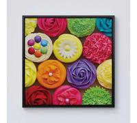 Bright Colourful Cupcakes Framed Canvas Warren Reed - Designer Black W16 inch x H16 inch