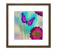 Bright Colourful Purple Emperor Butterfly With Vibrant Chrysanthemum Flowers Garden Nature Square Wooden Framed Wall Art Print Picture 8X8 Inch Artery8 Brown One Size