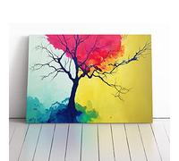 Bright Colourful Tree Abstract Yellow, Yellow, Cream | Canvas Wall Art Print | Framed & Ready to Hang Picture | Modern Home Decor for Living Room, Bedroom, Kitchen or Office | 30x20 Inches