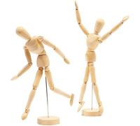 Bright Creations 2 Pack Posable Wooden Mannequin Figure for Drawing, Wood Human Model for Art (12 in)
