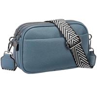 Bright Crossbody Purses for Women Genuine Leather Cross Body for Woman Shoulder Purse with Triple Top Zipper(Lake Blue)