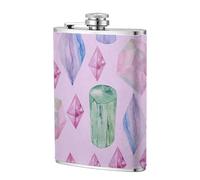 Bright Crystals and Gems,304 Stainless Steel 8oz Flask Pu Leather Case, Pocket Flagon Outdoor Flat Liquor Flask