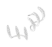Bright Curved Earrings for Women, Triple Row Stone Pair with Ear Framing Shape Suited to Daily and Dress Up Moments Curved Earrings Triple Row Stone Accent Ear Framing Jewelry Women Fashion Pair Daily