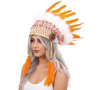 Bright Ethnic Hairband with Adjustable Design, Orange1 | Realistic Looking Headdress with Various Embellishments for Role Playing Game, Costume Parties and Photography