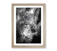 Bright Eyed Leopard In Abstract Modern Framed Print | A4 Oak Framed Wall Art | Ready to Hang | Abstract Animal Picture | Living Room Bedroom Lounge Office