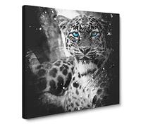 Bright Eyed Leopard Paint Splash Canvas Print | Gallery Wrapped 30mm Frame Wall Art | 20x20 inches | Ready to Hang | Modern Animals Picture | Living Room Bedroom Lounge Office