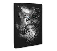 Bright Eyed Leopard Paint Splash Canvas Print | Gallery Wrapped 30mm Frame Wall Art | 30x20 inches | Ready to Hang | Modern Animals Picture | Living Room Bedroom Lounge Office