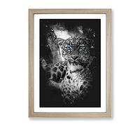 Bright Eyed Leopard Paint Splash Modern Framed Print | A4 Oak Framed Wall Art | Ready to Hang | Modern Animal Picture | Living Room Bedroom Lounge Office