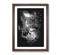 Bright Eyed Leopard Paint Splash Modern Framed Print | A4 Walnut Framed Wall Art | Ready to Hang | Modern Animal Picture | Living Room Bedroom Lounge Office