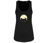 Bright Eyes, Ladies Black Floaty Tank Top Vest, Cats in the Night, Moon, Clowder
