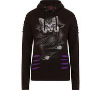 BRIGHT EYES - Large Hood Ripped Hoody Purple-Black