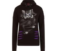 BRIGHT EYES - Large Hood Ripped Hoody Purple-Black Spiral Black L