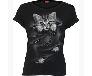 Bright Eyes Spiral Direct OFFICIAL Cat Gothic Black Ladies Boat Neck T-Shirt 10A