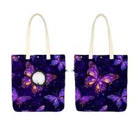 Bright Fantasy Purple Butterflies Starry Sky Background Pet Canvas Bag, Portable Shoulder Carrying Bag Cat Carriers for Outdoor Shopping Camping