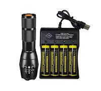 Bright Flashlight Torches, 4 Slot Universal Charger, with 4 Rechargeable Battery & Charger,Adjustable Focus Torch, Smart Charger for Outdoor Camping, Cycling, Night Fishingaily Use With 4-Slot Charger