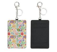 Bright Floral Blooms Golf Card Holder with Key Chain Bus Pass Holder for Women Men with 2 Card Slots Slim Wallet for Nurse Teacher Student Meal Bank Credit Cards Daily Use Bus Driver Accessories