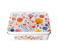 Bright Floral Rectangular Tin - Metal Storage Container for Home/Baking Gifts for Her 195 x 125 x 75mm