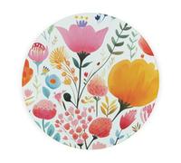 Bright Floral Round Glass Worktop Saver - Pretty Floral Multicoloured Kitchen Gifts - Textured Chopping Board/Protector Non-Slip Feet 30cm x 30cm (12" x 12")