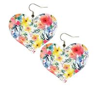 Bright floral watercolor Leather Earrings for Women Heart Earring Lightweight Dangle Earrings Jewelry Gifts