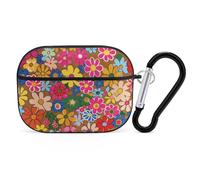 Bright Flower Style AirPods Pro 2 Case Cover, Shockproof Hard Shell Protective Case for Women Men, Compatible with Airpod Pro Case 2nd/1st Generation with Keychain-Black