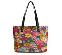 Bright Flower Style Tote Bag Large Soft Leather Purse with Zipper Lightweight Ladies Shoulder Handbag