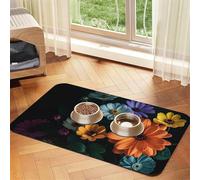 Bright Flowers Dog Food Mats for Floors, 12x18 Inch Non-Slip Super Absorbent Pet Food Mat, Dishwasher Dog Mat for Food and Water, Cute Rubber Quick Dry Pet Feeding Mat for Dogs Puppy Cats