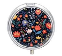 Bright Flowers Pill Box Cute Round Pill Case Portable Medicine Tablet Vitamin Holder Organizer for Purse Pocket
