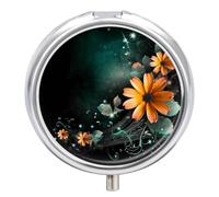 Bright Flowers Pill Box Cute Round Pill Case Portable Medicine Tablet Vitamin Holder Organizer for Purse Pocket