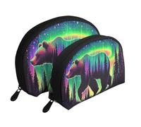 Bright Forests and Starry Skies Printed Makeup Bags 2-Piece Portable Shell Travel Toiletry Bag