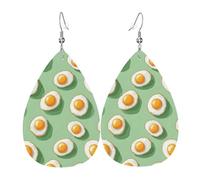 Bright Fried Eggs Print Earrings for Women, Fashion Teardrop Leather Earrings for Women Trendy, Colorful Tear Drop Earring Jewelry