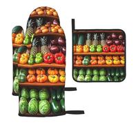 Bright Fruit And Vegetable Market Heat Resistant Colorful Kitchen Gloves Hot Pads, Cute Baker Stuff, Kitchen Gifts For Cooking Lover Cooks Mom