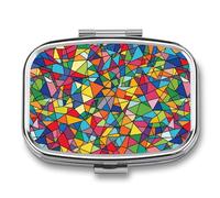 Bright Geometric Shapes Travel Pill Organizer - Daily Pill Box to Hold Vitamins, Portable Pill Case Cod Liver Oil Storage Box with 2 Compartment for Pocket Purse