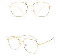 (Bright Gold Frame, Anti Blue Light) Metal Double Beam Myopia Glasses Ultra Light Frame Anti Eyestrain Headaches Glasses For Working Office Business