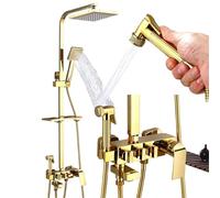 Bright Golden Shower Faucets Bathroom Shower Mixer Crane Thermostatic Shower Faucet Rain Shower Set 20/25/30CM Watering Can(Golden-10Inch-A)