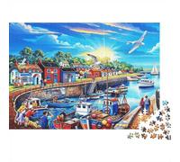 Bright Harbour 1000 Piece Jigsaw Puzzle Recycled Paper Coastal Cottages Puzzles for Elderly Fun And Challenging Family Game Perfect for Holiday Blessings 38x26cm/1000pcs